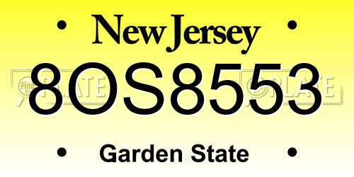 8OS8553 New Jersey License Plate
