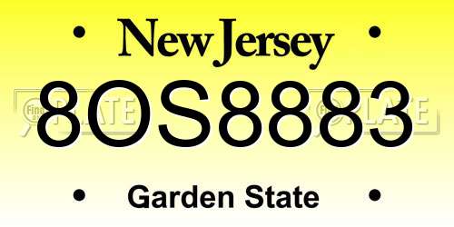 8OS8883 New Jersey License Plate