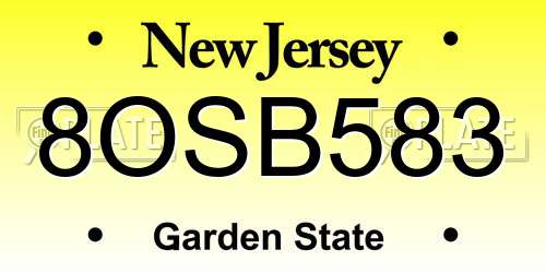 8OSB583 New Jersey License Plate