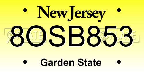 8OSB853 New Jersey License Plate