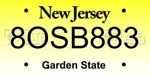 8OSB883 New Jersey License Plate