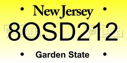 8OSD212 New Jersey License Plate