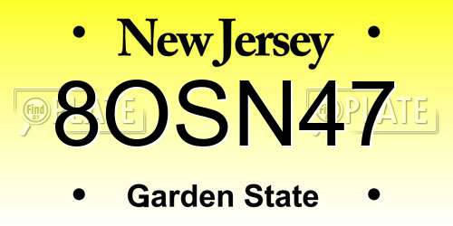 8OSN47 New Jersey License Plate