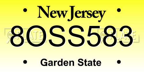 8OSS583 New Jersey License Plate