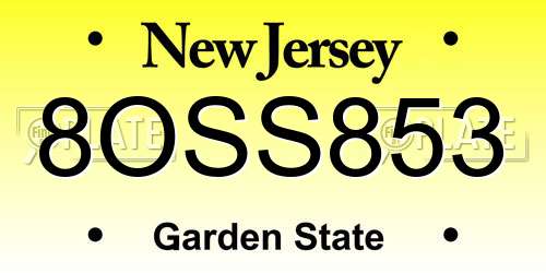 8OSS853 New Jersey License Plate