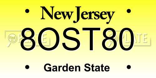 8OST80 New Jersey License Plate