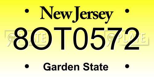8OT0572 New Jersey License Plate