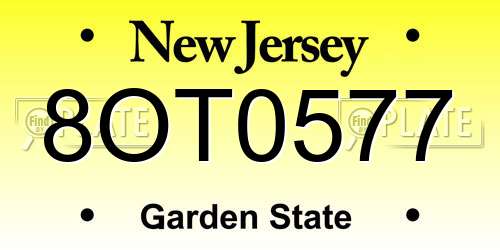 8OT0577 New Jersey License Plate