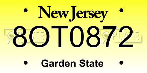 8OT0872 New Jersey License Plate