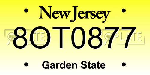 8OT0877 New Jersey License Plate