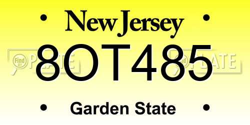8OT485 New Jersey License Plate