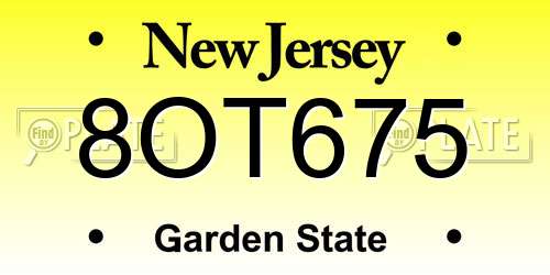8OT675 New Jersey License Plate