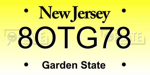 8OTG78 New Jersey License Plate