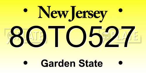 8OTO527 New Jersey License Plate