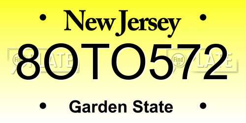 8OTO572 New Jersey License Plate