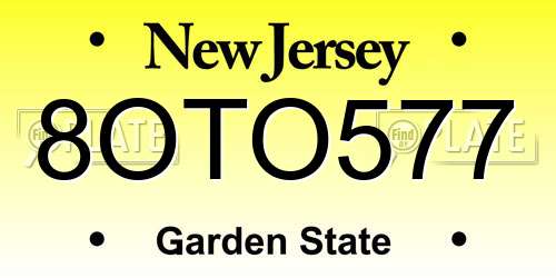 8OTO577 New Jersey License Plate