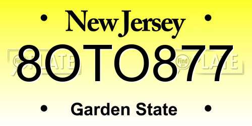 8OTO877 New Jersey License Plate