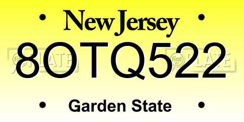 8OTQ522 New Jersey License Plate