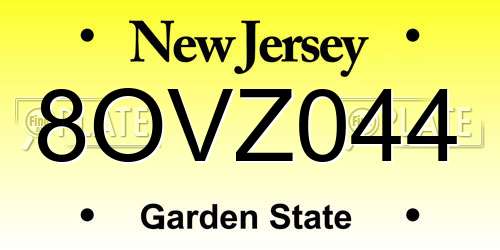 8OVZ044 New Jersey License Plate
