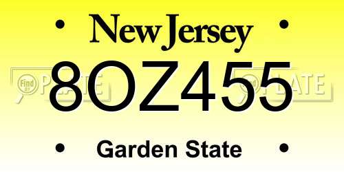 8OZ455 New Jersey License Plate