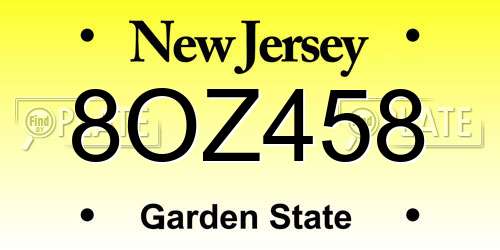 8OZ458 New Jersey License Plate