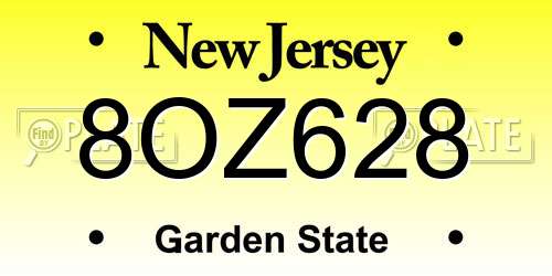 8OZ628 New Jersey License Plate