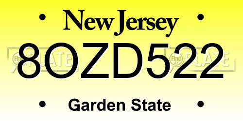8OZD522 New Jersey License Plate
