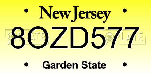 8OZD577 New Jersey License Plate