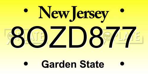 8OZD877 New Jersey License Plate