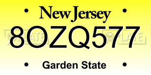 8OZQ577 New Jersey License Plate