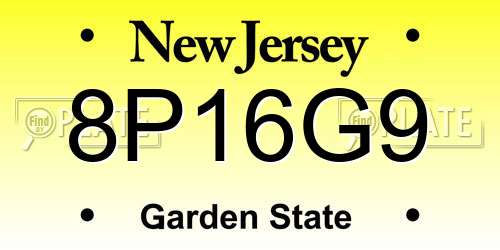 8P16G9 New Jersey License Plate