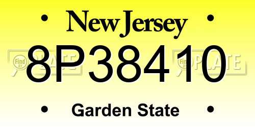 8P38410 New Jersey License Plate