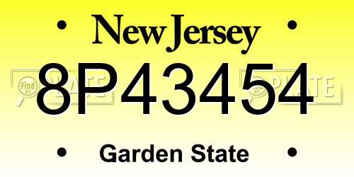 8P43454 New Jersey License Plate