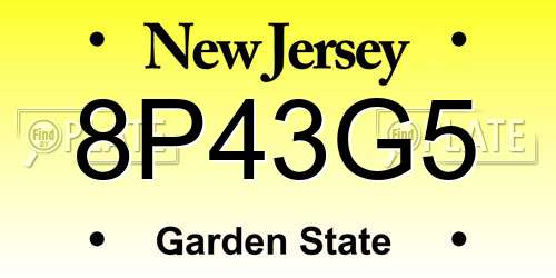 8P43G5 New Jersey License Plate