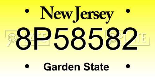 8P58582 New Jersey License Plate