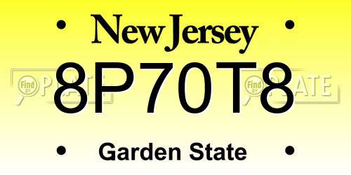 8P70T8 New Jersey License Plate