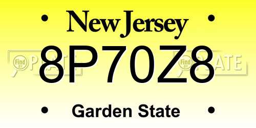 8P70Z8 New Jersey License Plate