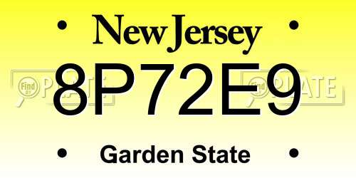 8P72E9 New Jersey License Plate