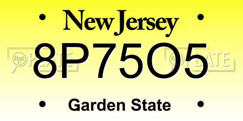 8P75O5 New Jersey License Plate