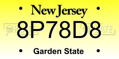8P78D8 New Jersey License Plate