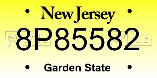8P85582 New Jersey License Plate