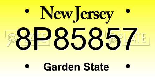 8P85857 New Jersey License Plate