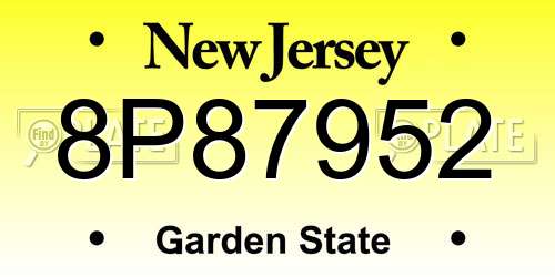 8P87952 New Jersey License Plate