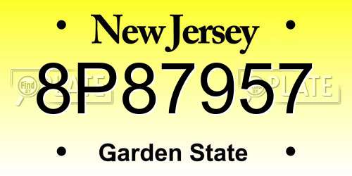 8P87957 New Jersey License Plate