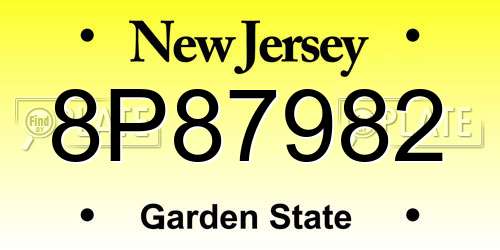 8P87982 New Jersey License Plate