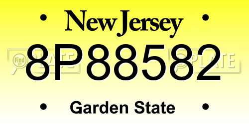 8P88582 New Jersey License Plate