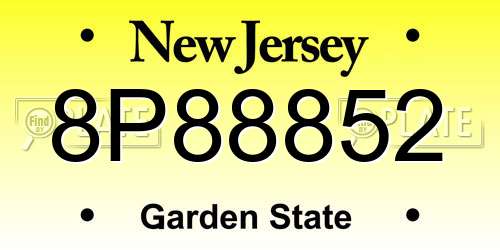 8P88852 New Jersey License Plate
