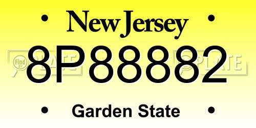 8P88882 New Jersey License Plate