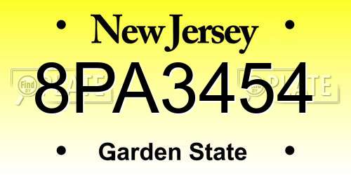 8PA3454 New Jersey License Plate