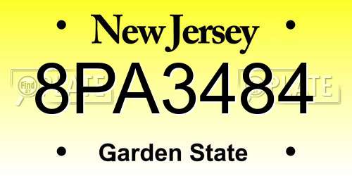 8PA3484 New Jersey License Plate